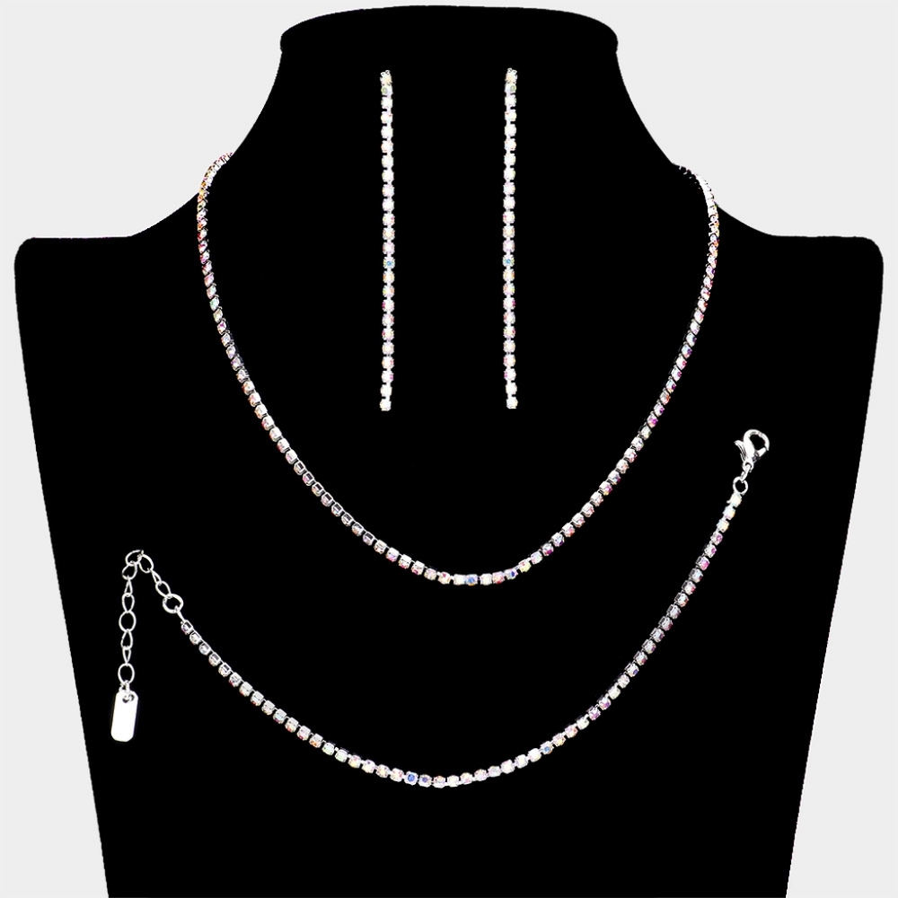 Abalone 3 Piece Pave Rhinestone Crystal Necklace Jewelry Set Formal Statement